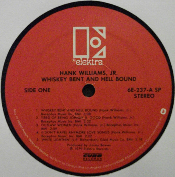 Hank Williams Jr. - Whiskey Bent And Hell Bound - VG+ LP Record 1979 Elektra Curb USA Vinyl - Country - Shuga Records