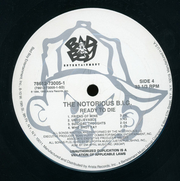 The Notorious B.I.G. - Ready To Die - VG+ 2 LP Record 1995 Bad Boy USA Original Press Vinyl - Hip Hop / Gangsta / Boom Bap - Shuga Records