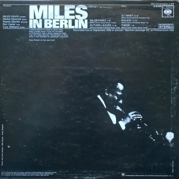 Miles Davis - Miles In Berlin - Mint- LP Record 1967 CBS Germany Vinyl - Hard Bop / Modal - Shuga Records