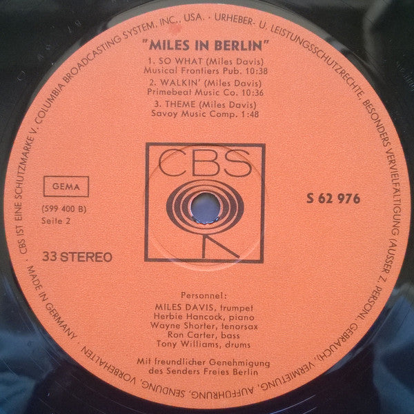 Miles Davis - Miles In Berlin - Mint- LP Record 1967 CBS Germany Vinyl - Hard Bop / Modal - Shuga Records