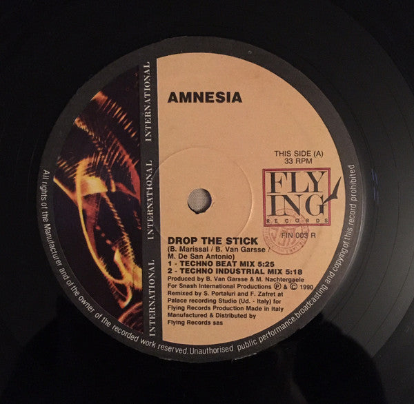 Amnesia - Drop The Stick (Remix) - Mint- 12" Single Record 1990 Flying International Italy Vinyl - House / Euro House - Shuga Records