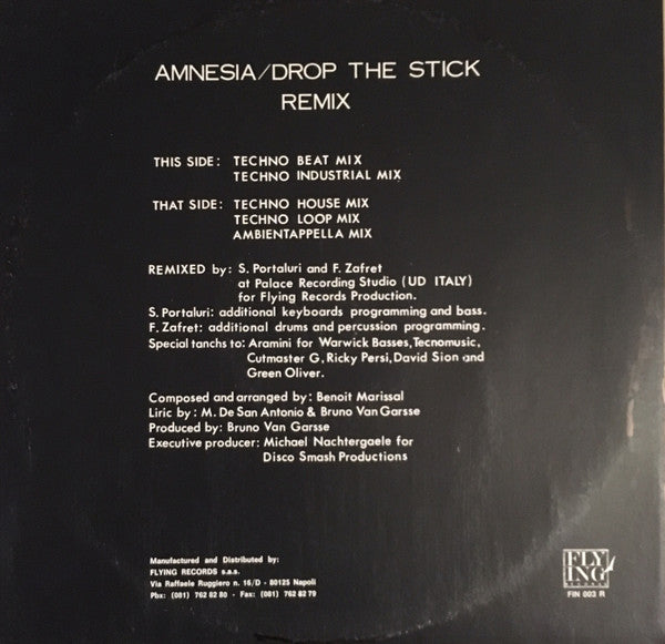 Amnesia - Drop The Stick (Remix) - Mint- 12" Single Record 1990 Flying International Italy Vinyl - House / Euro House - Shuga Records