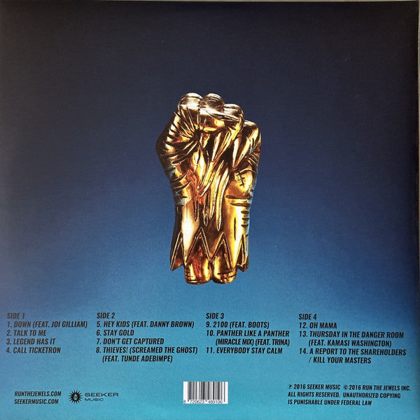 Run The Jewels - Run The Jewels 3 (2016) - Mint- (VG+ cover) 2 LP Record 2022 Seeker Music Yellow & Black Smoke Vinyl, Insert & Poster - Hardcore Hip-Hop / Conscious
