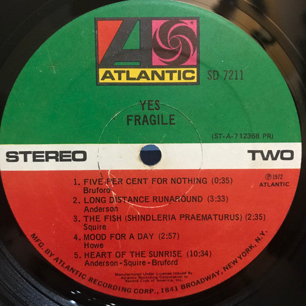 Yes – Fragile - Mint- LP Record 1972 Atlantic Club Edition USA Vinyl - Prog Rock / Art Rock