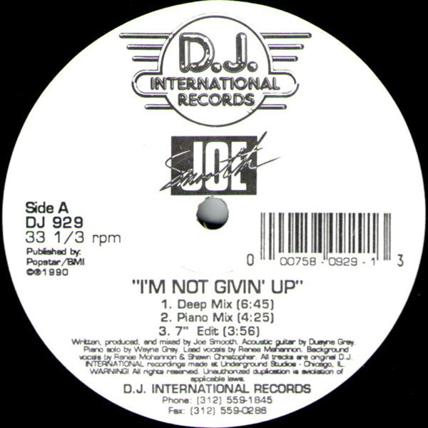 Joe Smooth - I'm Not Givin' Up / One Moment In Love - VG+ 12" Singel Record USA Vinyl Chicago House - Shuga Records
