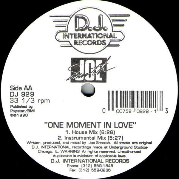 Joe Smooth - I'm Not Givin' Up / One Moment In Love - VG+ 12" Singel Record USA Vinyl Chicago House - Shuga Records