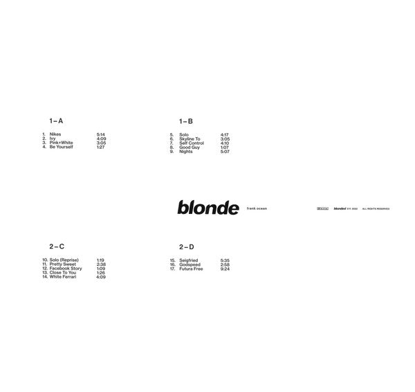 Frank Ocean - Blonde (2016) - Mint- 2 LP Record 2022 Blonded USA Official Vinyl - R&B / Soul / Hip Hop - Shuga Records