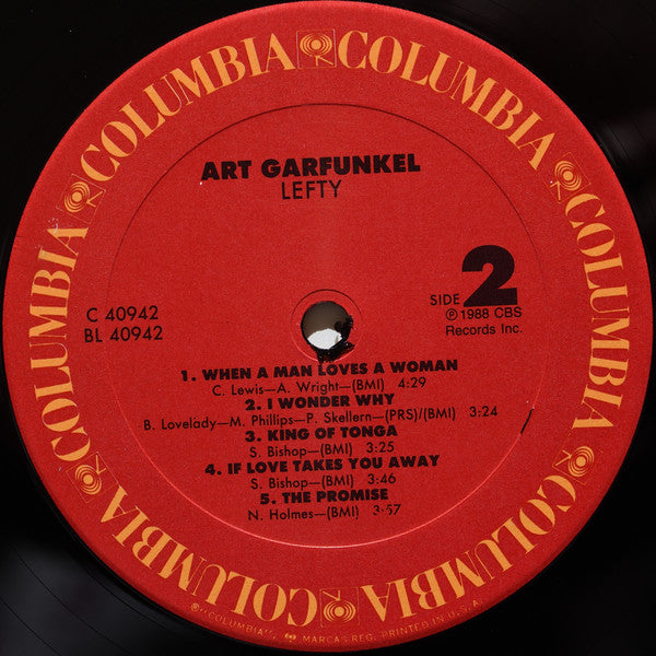 Art Garfunkel - Lefty - Mint- LP Record 1988 Columbia USA Vinyl - Pop Rock / Soft Rock - Shuga Records