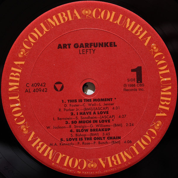 Art Garfunkel - Lefty - Mint- LP Record 1988 Columbia USA Vinyl - Pop Rock / Soft Rock - Shuga Records