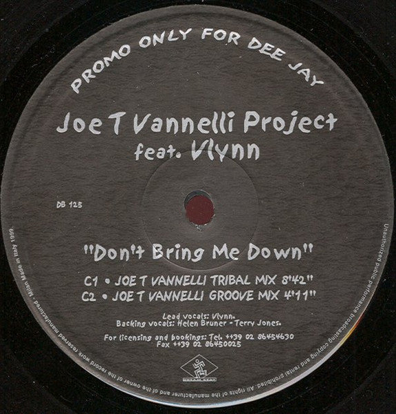 Joe T. Vannelli Project Feat Vlynn - Don't Bring Me Down - VG+ 2x 12" Single Record 1999 Dream Beat Italy Promo vinyl - Tribal House / Progressive House / - Shuga Records