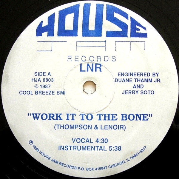 LNR - Work It To The Bone - VG 12" Single Record 1988 House Jam USA Original Vinyl - Chicago House / Deep House - Shuga Records