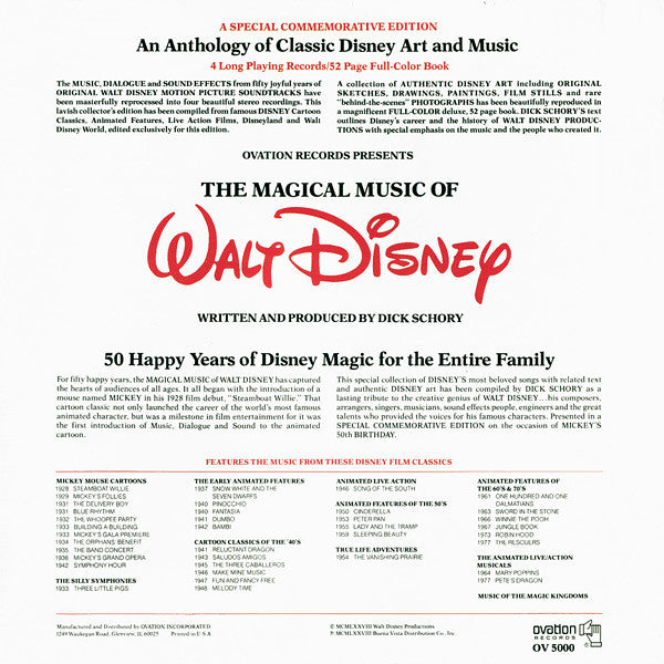 Various - The Magical Music Of Walt Disney - Mint- 4 LP Record Box Set 1978 Ovation USA Vinyl & Book - Soundtrack / Children's - Shuga Records