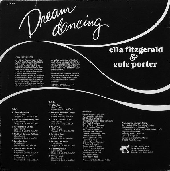 Ella Fitzgerald & Cole Porter - Dream Dancing - VG+ LP Record 1978 Pablo USA Vinyl - Jazz / Swing / Vocal - Shuga Records