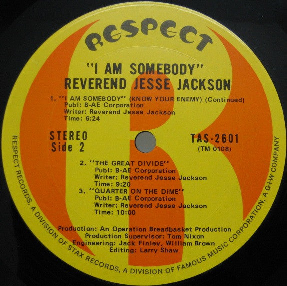 Rev. Jesse Jackson - I Am Somebody - Mint- LP Record 1971 Respect USA Original Vinyl - Speech / Political / Sermon / Soul - Shuga Records