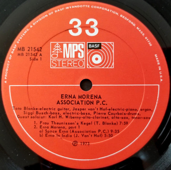 Association P.C. - Erna Morena - VG+ LP Record 1973 MPS USA Vinyl - Free Jazz / Experimental / Free Improvisation - Shuga Records