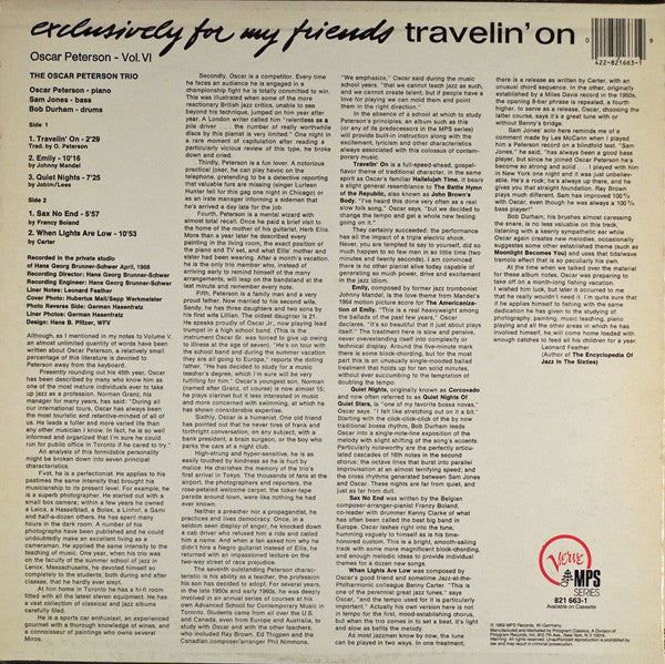 Oscar Peterson - Travelin' On (1968) - Mint- LP Record 1984 Verve MPS USA Vinyl - Jazz - Shuga Records