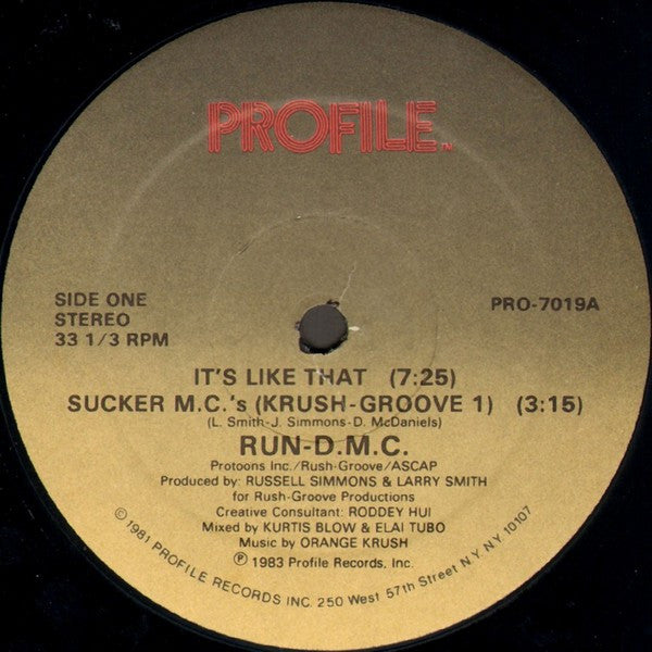 Run-D.M.C. - It's Like That / Sucker M.C.'s (Krush-Groove 1) - VG- (Lower grade) 12" Single Record 1983 Profile USA Original Vinyl - Hip Hop / Electro - Shuga Records