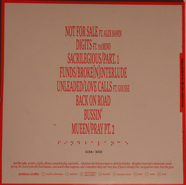 FemDot - Not For Sale - Mint- LP Record 2023 Delacreme Music Group Diggers Factory Red Vinyl & Numbered 245/300 - Hip Hop - Shuga Records