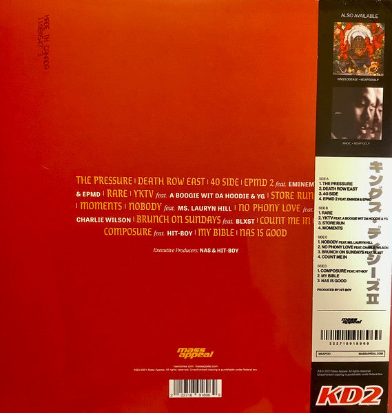 Nas - King's Disease II (2021) - Mint- 2 LP Record 2023 Mass Appeal Red / Orange Vinyl & OBI - Hip Hop - Shuga Records