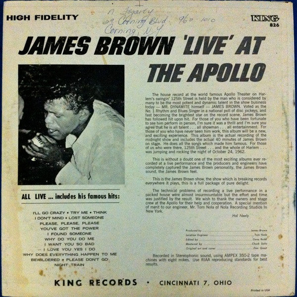 James Brown - Live At The Apollo - VG+ LP Record 1963 King USA Original Mono Vinyl (Black Label) - Rhythm & Blues / Funk / Soul - Shuga Records