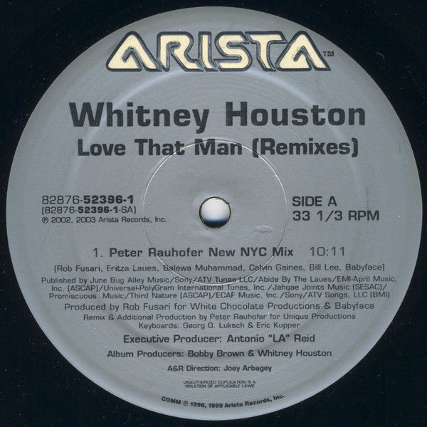 Whitney Houston - Love That Man (Remixes) - VG+ 2x 12" Single Record 2003 Arista USA Vinyl - House / Garage House - Shuga Records