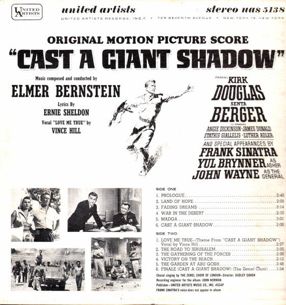 Elmer Bernstein – Cast A Giant Shadow (Original Motion Picture Score) - New LP Record 1966 United Artists USA Stereo Original Vinyl - Soundtrack - Shuga Records