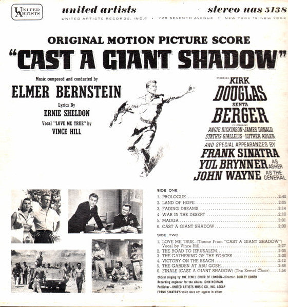 Elmer Bernstein – Cast A Giant Shadow (Original Motion Picture Score) - New LP Record 1966 United Artists USA Stereo Original Vinyl - Soundtrack