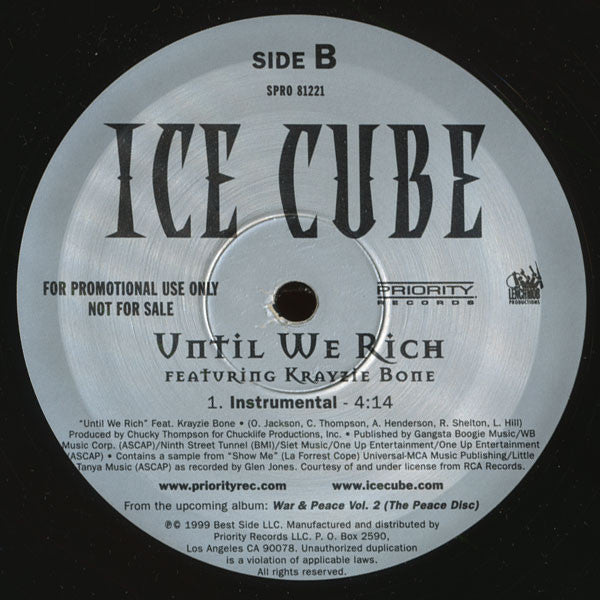Ice Cube - Until We Rich - VG+ 12" Single Record 1999 Priority USA Promo Vinyl - Hip Hop - Shuga Records