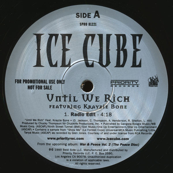Ice Cube - Until We Rich - VG+ 12" Single Record 1999 Priority USA Promo Vinyl - Hip Hop - Shuga Records