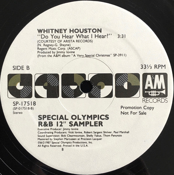 Whitney Houston / Run-DMC / Pointer Sisters - Special Olympics R&B 12" Sampler - Mint- EP Record 1987 A&M USA Promo Vinyl - Pop Rap / R&B / Holiday - Shuga Records