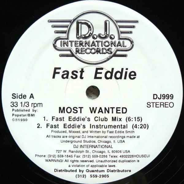 Fast Eddie - Most Wanted - Mint- 12" Single Record 1990 D.J. International Vinyl - Chicago House / Hip-House - Shuga Records