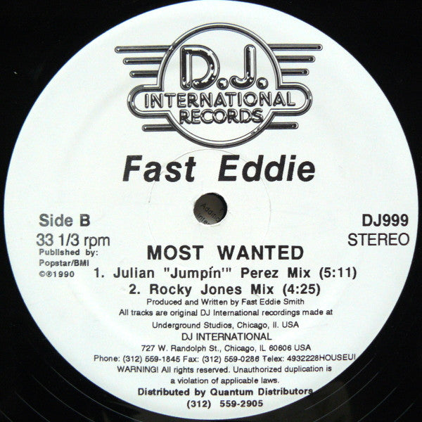 Fast Eddie - Most Wanted - Mint- 12" Single Record 1990 D.J. International Vinyl - Chicago House / Hip-House - Shuga Records