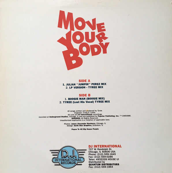 Tyree Featuring J.M.D. - Move Your Body - Mint- 12" Single Record 1989 D.J. International USA Vinyl - Chicago House / Hip-House - Shuga Records