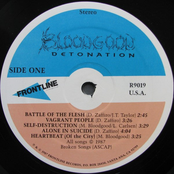 Bloodgood - Detonation - VG+ LP Record 1987 Frontline USA Vinyl & 2x Inserts - Heavy Metal - Shuga Records