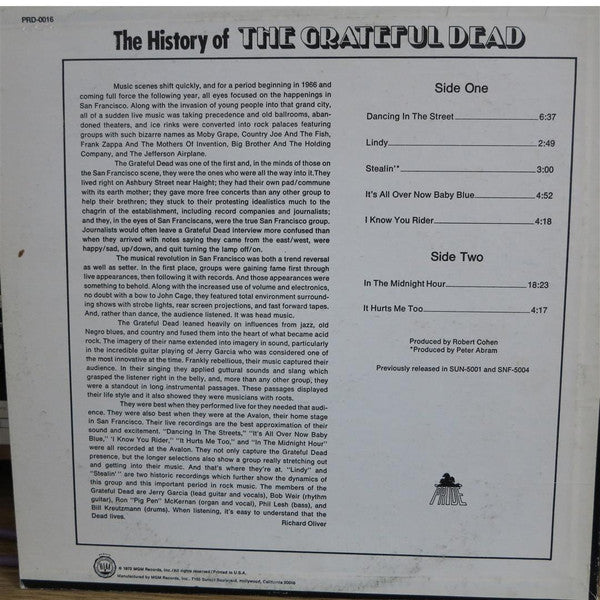 The Grateful Dead - The History Of The Grateful Dead - VG+ (Vg- cover) LP Record 1972 Pride USA Original Vinyl - Psychedelic Rock / Country Rock - Shuga Records
