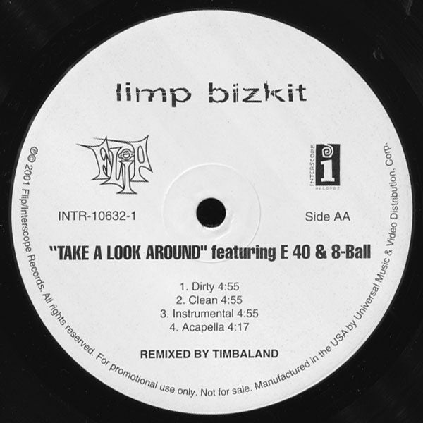 Limp Bizkit - Rearranged / Take A Look Around (Timbaland Remixes) - VG+ 12" Single Record 2001 Flip Interscope Promo Vinyl - Hip Hop - Shuga Records