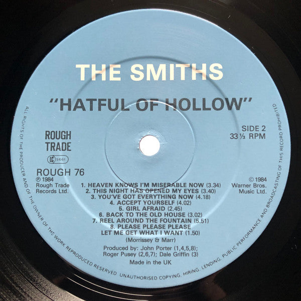 The Smiths - Hatful Of Hollow - VG+ LP Record 1984 Rough Trade UK Original Aston Clinton Pressing Vinyl - Alternative Rock / Indie Rock - Shuga Records