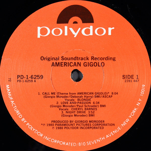 Giorgio Moroder - American Gigolo Original Recording - VG+ LP Record 1980 Polydor USA Vinyl - Soundtrack / Disco / Electro - Shuga Records