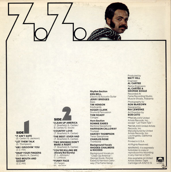 Z.Z. Hill ‎– Z.Z. - VG+ LP Record 1974 United Artists USA Vinyl - Soul / Funk - Shuga Records