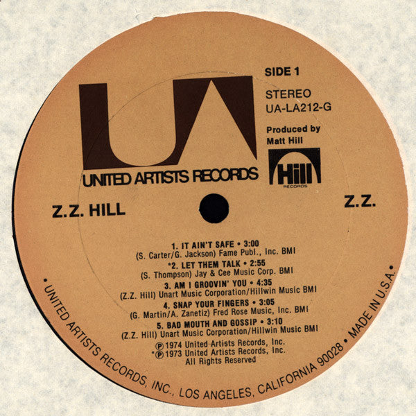 Z.Z. Hill ‎– Z.Z. - VG+ LP Record 1974 United Artists USA Vinyl - Soul / Funk - Shuga Records
