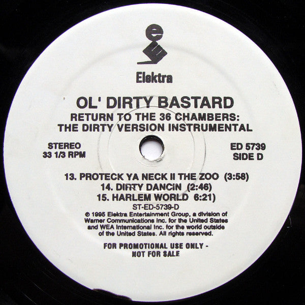 Ol' Dirty Bastard - Return To The 36 Chambers: The Dirty Version Instrumental - Mint- 2 LP Record 1995 Elektra USA Unofficial Promo Vinyl - Hip Hop / Instrumental