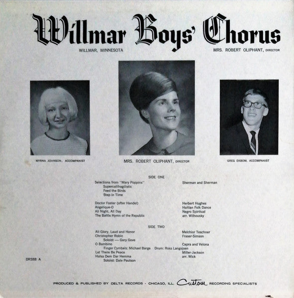 Willmar Boy's Chorus - Willmar Minnesota Boy's Chorus - VG+ LP Record 1966 Delta Chicago USA Vinyl - Pop / Private Press School - Shuga Records