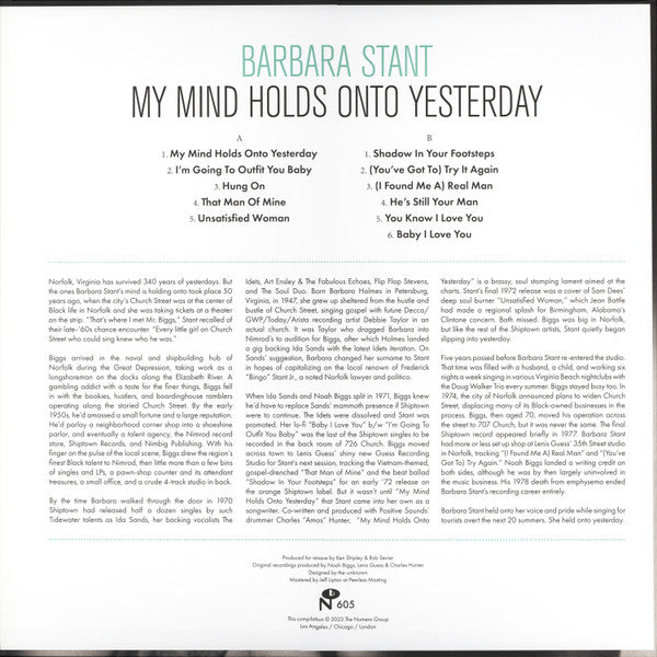 Barbara Stant - My Mind Holds Onto Yesterday - Mint- LP Record 2023 Numero Group Shiptown Clear Vinyl - Soul - Shuga Records