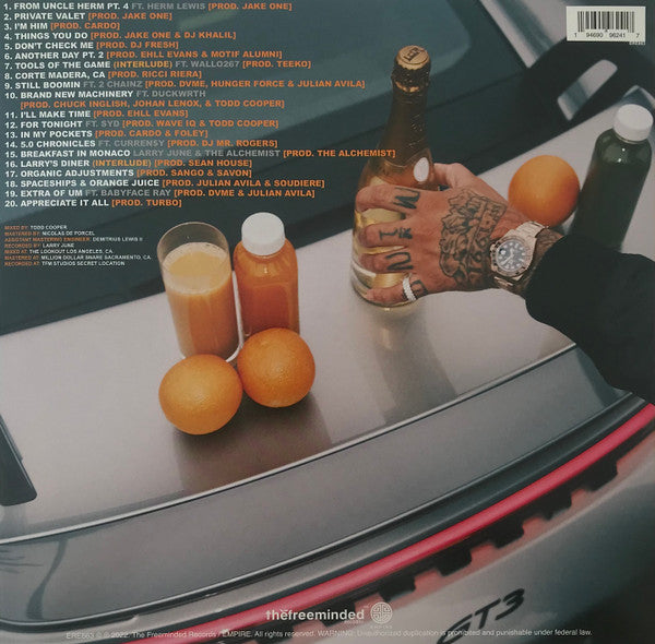 Larry June - Spaceships on the Blade (2022) - Mint- (VG cover) 2 LP 2025 Empire TFM Freeminded Orange & Cream Quad Vinyl - Hip Hop