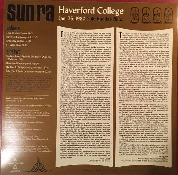 Sun Ra – Haverford College 1980 Solo Piano - New LP Record Store Day 2023 Modern Harmonic RSD Gold Vinyl - Jazz / Space-Age - Shuga Records