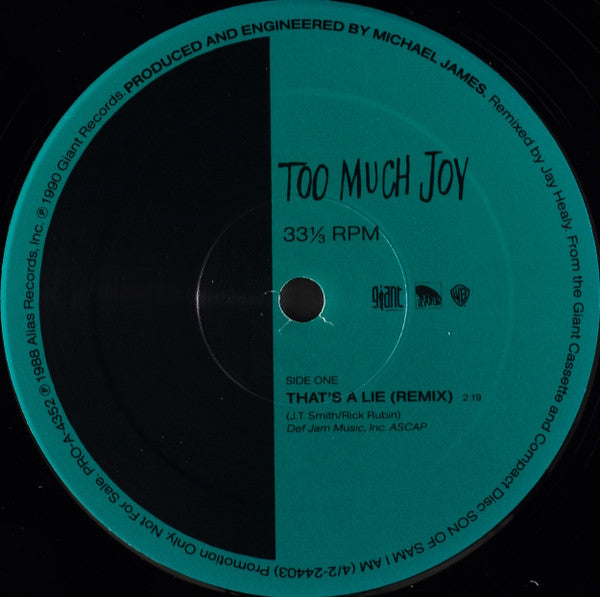 Too Much Joy - That's A Lie (Remix) - VG+ EP Record 1990 Giant USA Promo Vinyl - Alternative Rock - Shuga Records