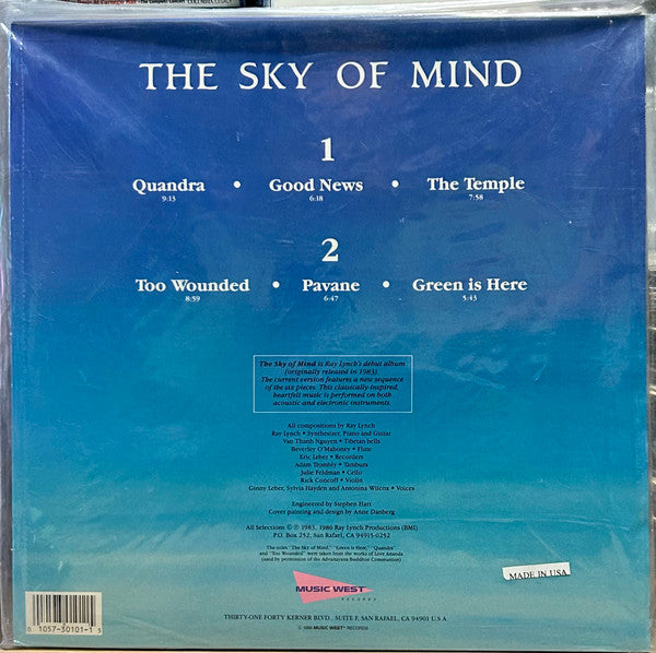 Ray Lynch - The Sky Of Mind - Mint- LP Record 1986 Music West USA Vinyl & Insert - Electronic / Ambient / New Age - Shuga Records