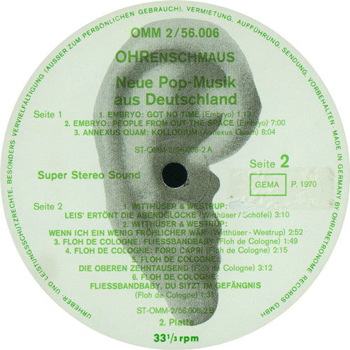 Various - Ohrenschmaus (Neue Pop-Musik Aus Deutschland) - Mint- 2 LP Record 1977 Ohr Germany Vinyl & Insert - Krautrock / Ambient / Experimental / Prog Rock - Shuga Records
