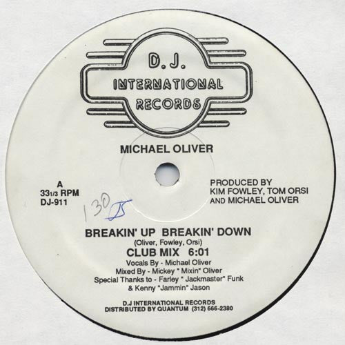 Michael Oliver - Breakin' Up Breakin' Down - VG+ 12" Single Record 1986 D.J. International Vinyl - Chicago House / Italo-Disco - Shuga Records