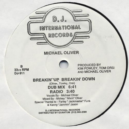 Michael Oliver - Breakin' Up Breakin' Down - VG+ 12" Single Record 1986 D.J. International Vinyl - Chicago House / Italo-Disco - Shuga Records
